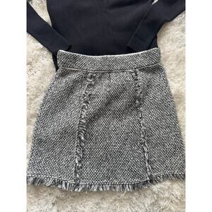 Paola Bernardi Black White Tweed Fringe Mini Skirt Size XS